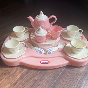 Little Tikes Vintage Tea Set Complete 18 Pieces with Lazy Susan Tray Pink